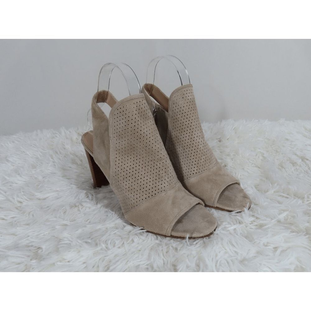 Via Spiga Gaze Italian Suede Perforated Block Heel Open Booties Size 6.5